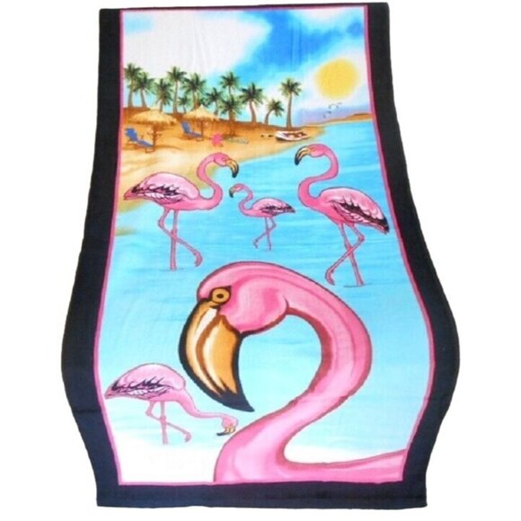 New 30x60 Pink Flamingo Beach Bath Pool Gift Towel Shore Ocean Bird Sunset NIP - Picture 1 of 3